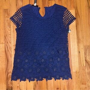 INC International Concepts Lace Overlay Top Blouse Size M